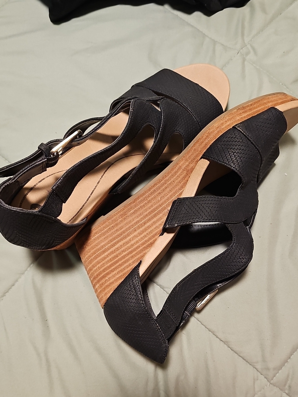 Dr. Scholl's Black Textured Slingback Wedge Sandals